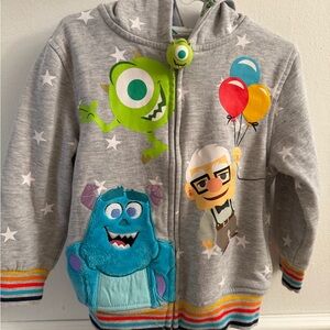 ✨Disney 100 Pixar Boys Size 4 Monsters Inc. & Up Fleece Hooded Full Zip Jacket